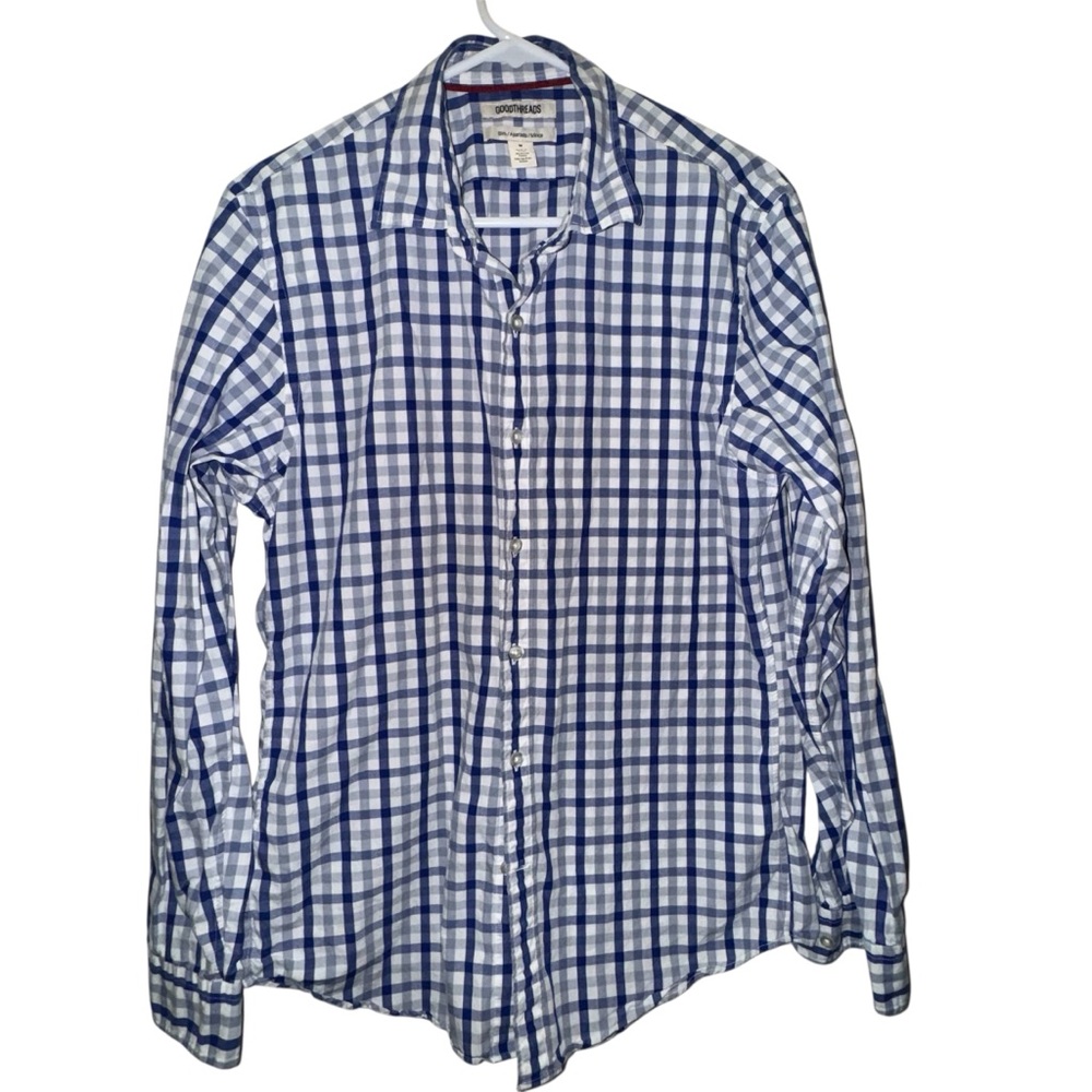 Goodthreads Navy and White Plaid Slim Fit Casual Shirt Medium